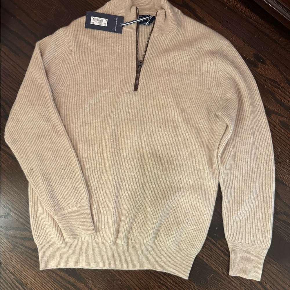 Men's Half-Zip Ribbed Sweater in Beige